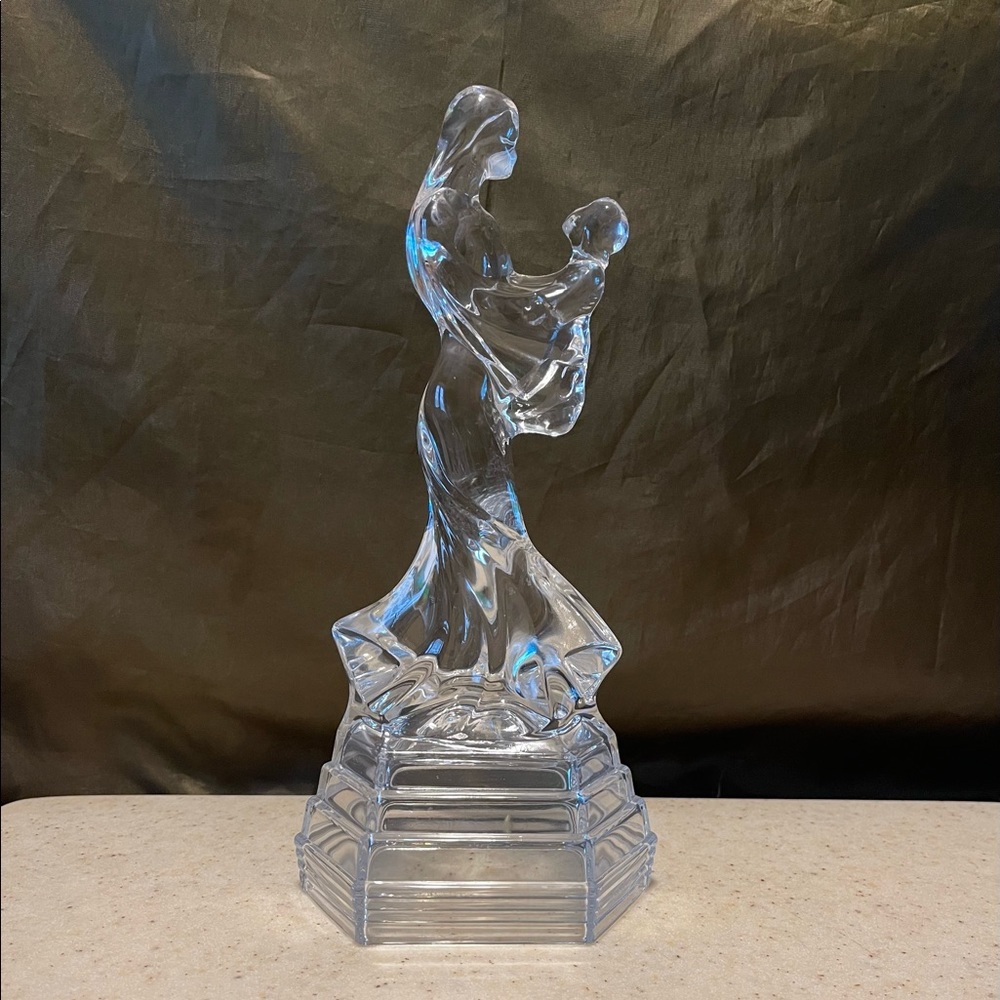 Art Deco Style Italian Crystal Figurine Mother Holding Girl Child 10 Inches Tall